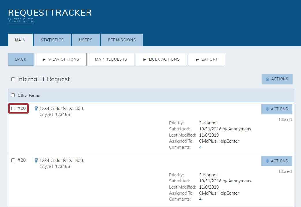 A list of RequestTracker tickets.