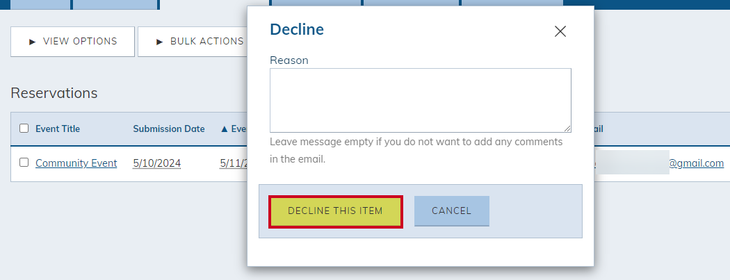 Decline this item button..