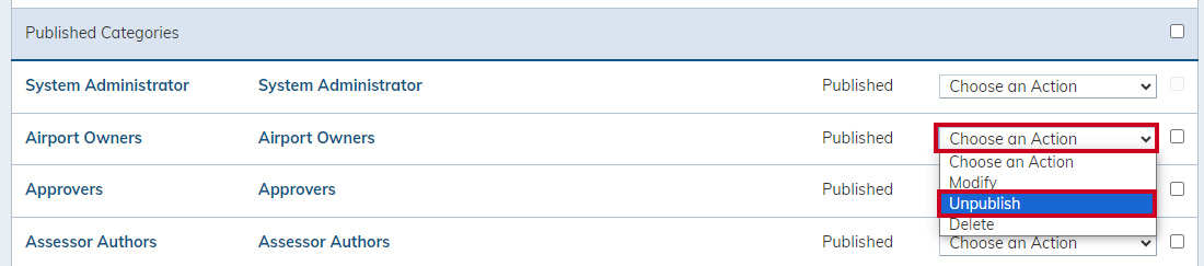 unpublish option under Actions menu.