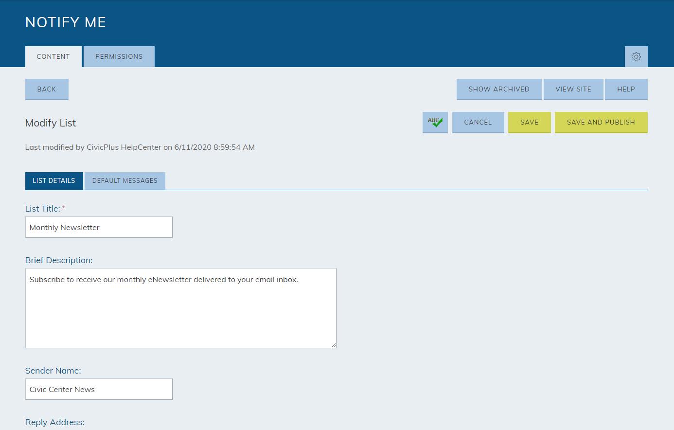 modify a notify me list modify list details