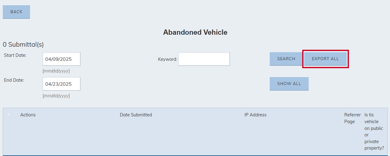 Exporting results in forms export all.