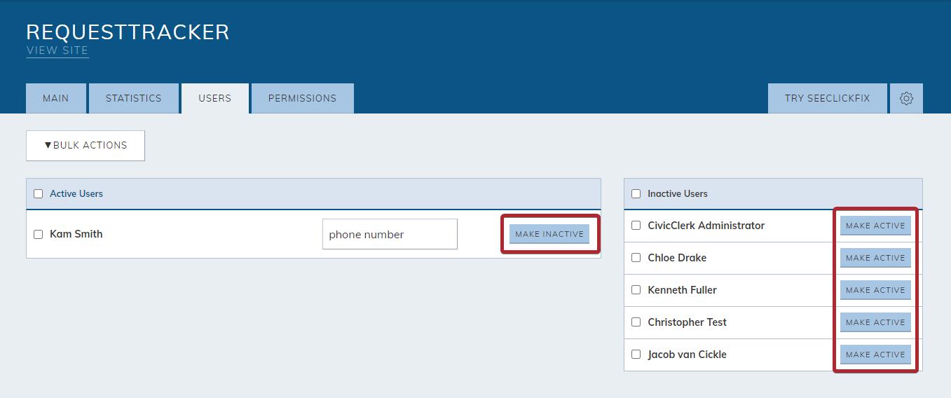 make user active or make inactive buttons
