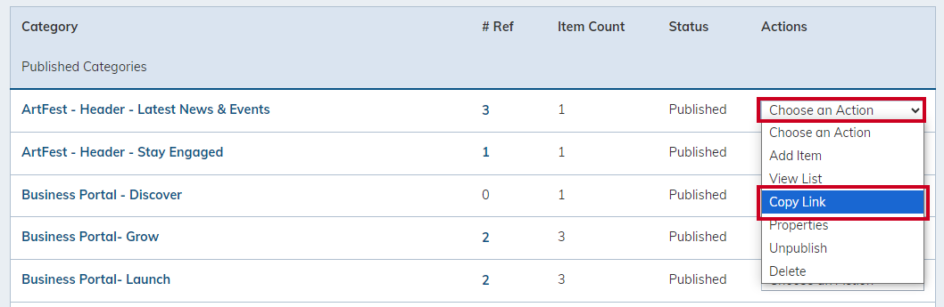 Copy Link next to category.