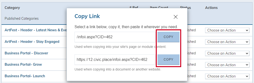 Copy link options.