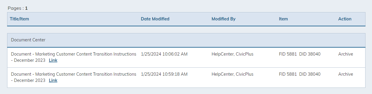 Filter history log results view results.