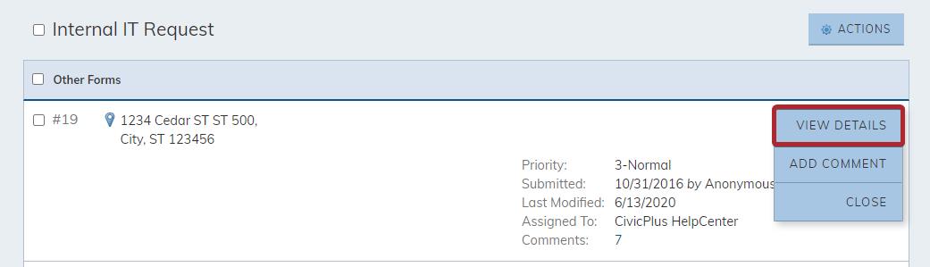 The view details option on the Actions menu.