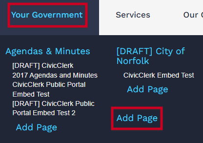 Mega Menu Add Page option