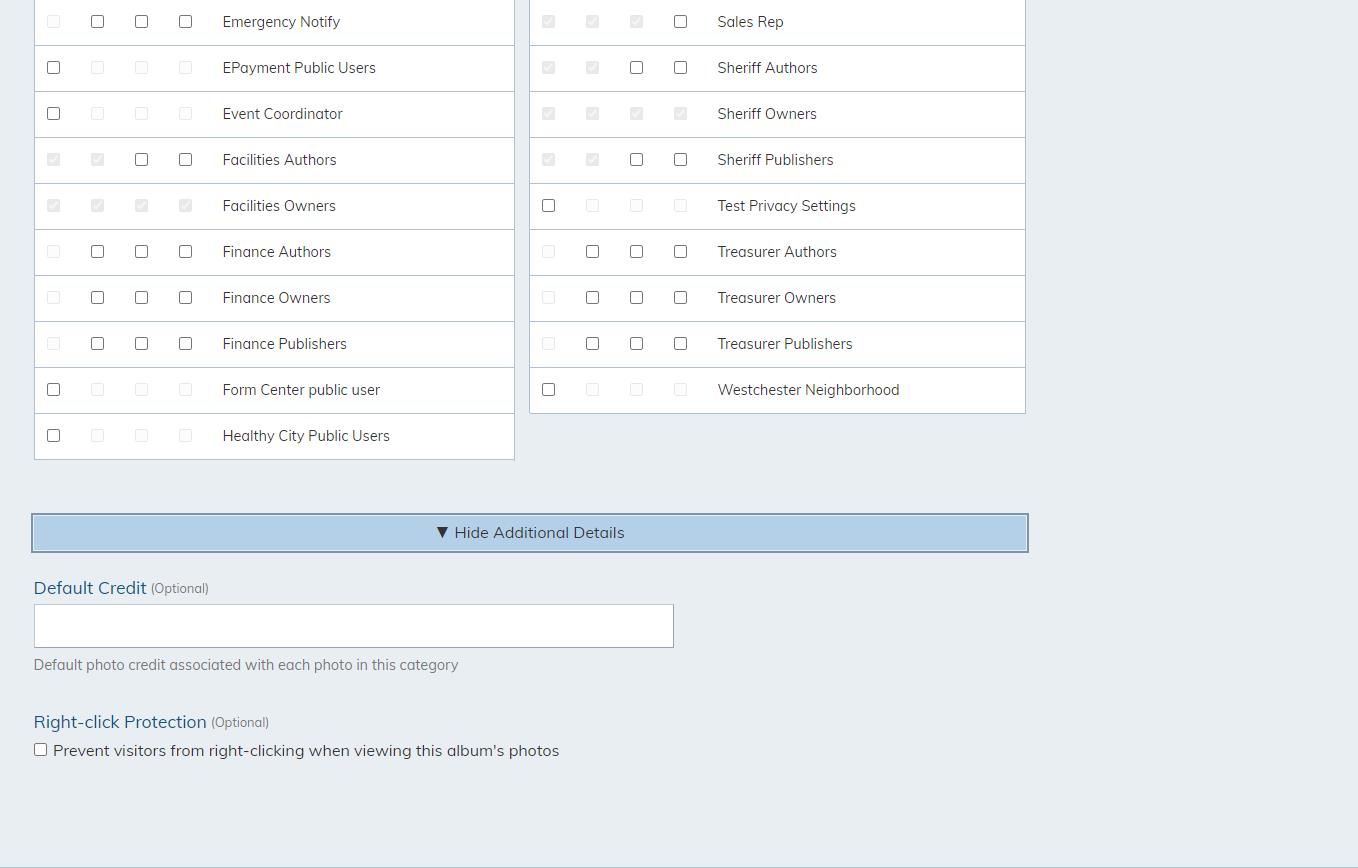 fill in photo album permissions