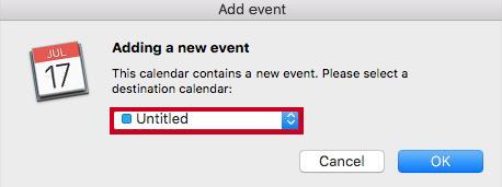 Drop-down list of calendars to add the event to.