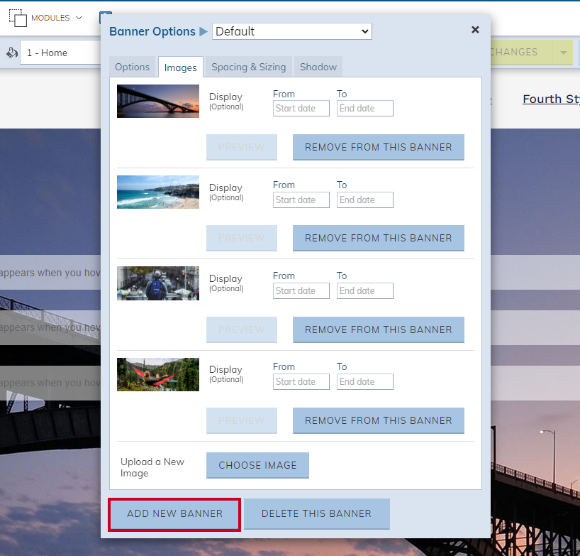 The button labeled Add New Banner at the bottom of the Banner Options box.