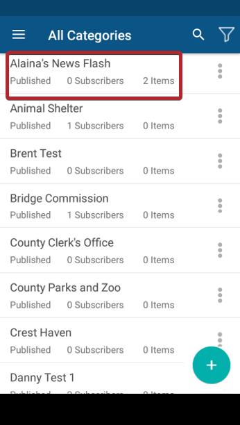 select the category to add item to on android