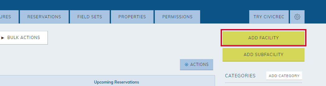 The button labeled Add Facility on the right-hand side of the screen, below the settings cog wheel icon.