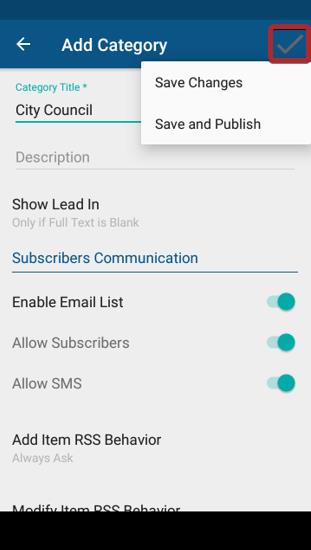 select the checkmark to open saving options in android