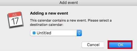 Ok button to add the event.
