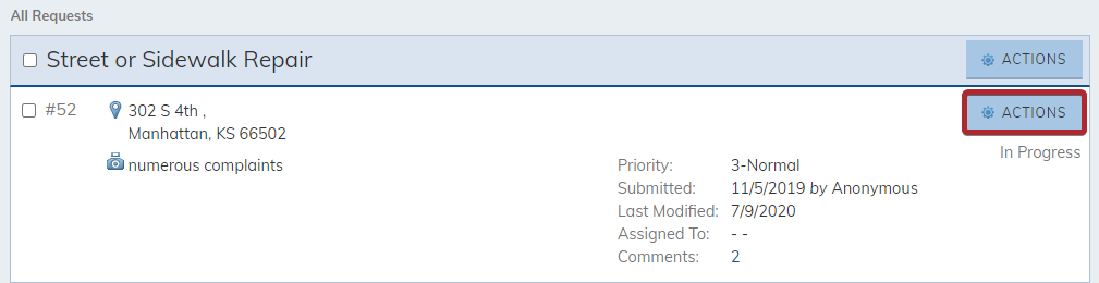 The Request actions menu button.