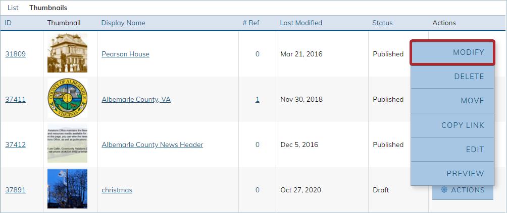 select modify next to an image