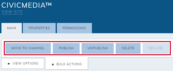 Select a Bulk Action for CivicMedia™.