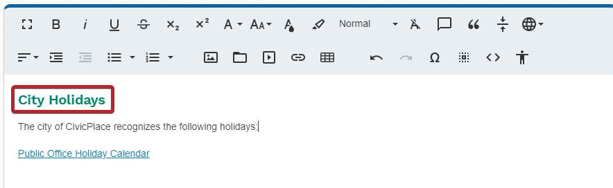 heading display within editor widget