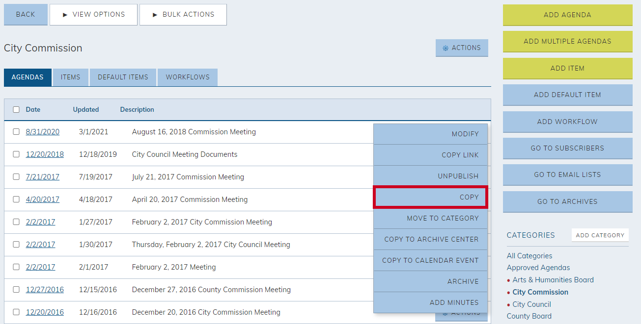 Click Copy Agenda