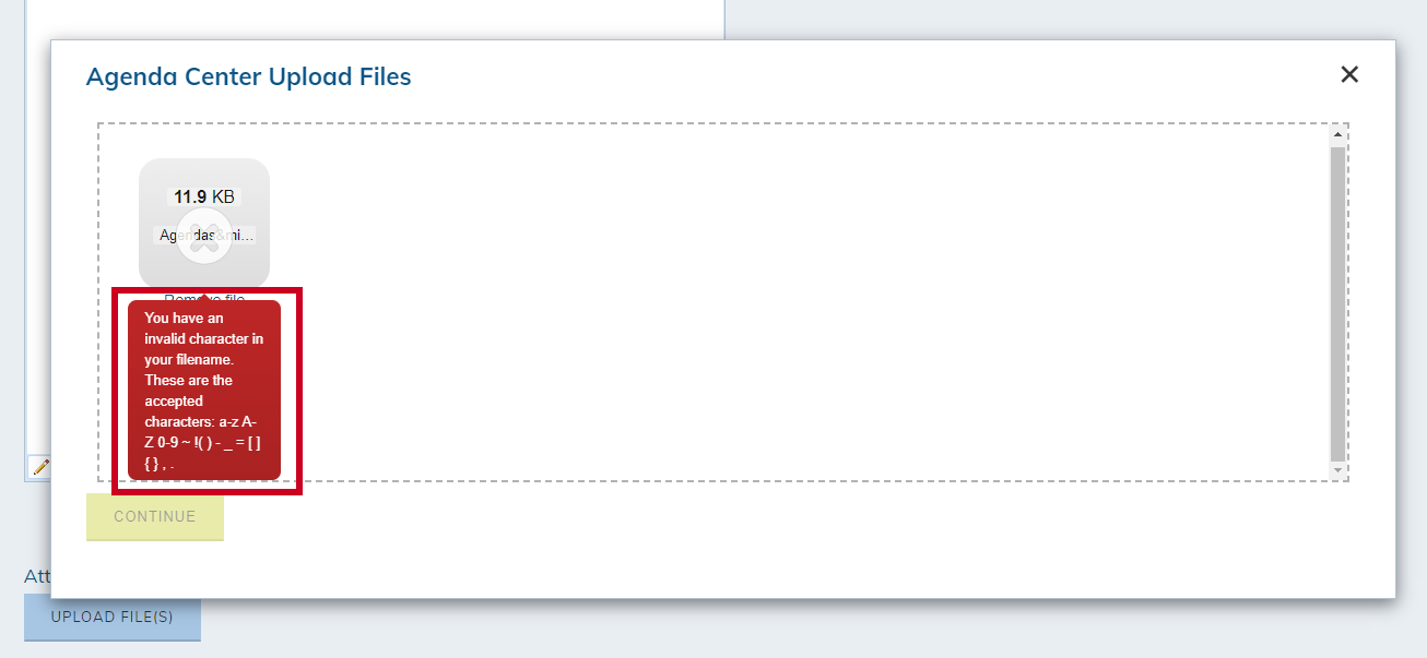 invalid characters