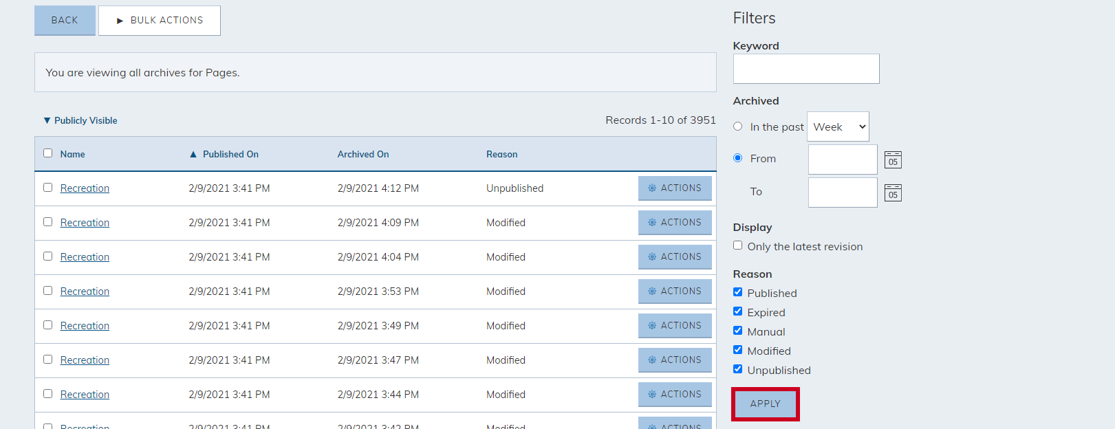apply filter options