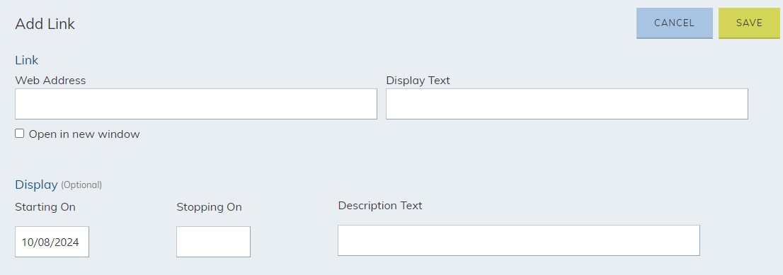 Add link option in the category dropdown list.