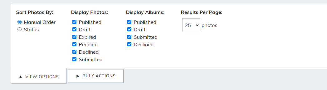 View options checkboxes.