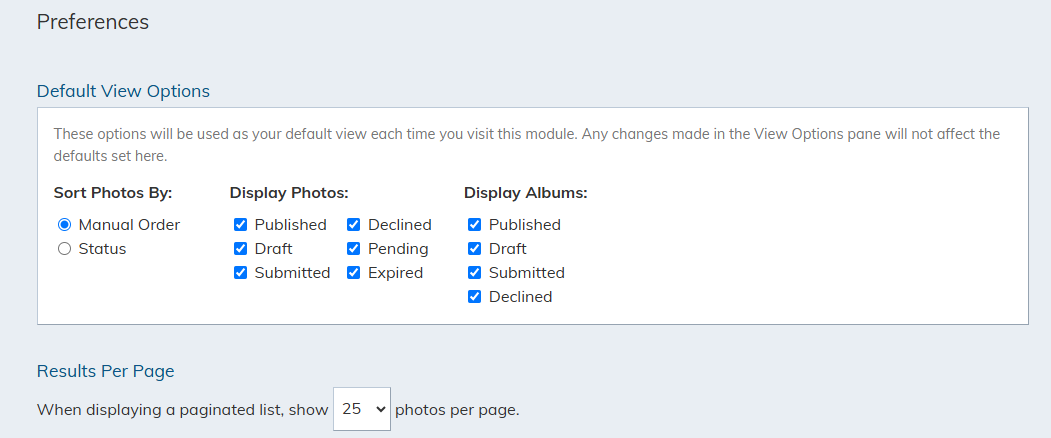 Default View options.