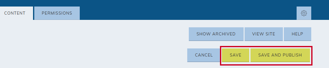Save or save and publish buttons.