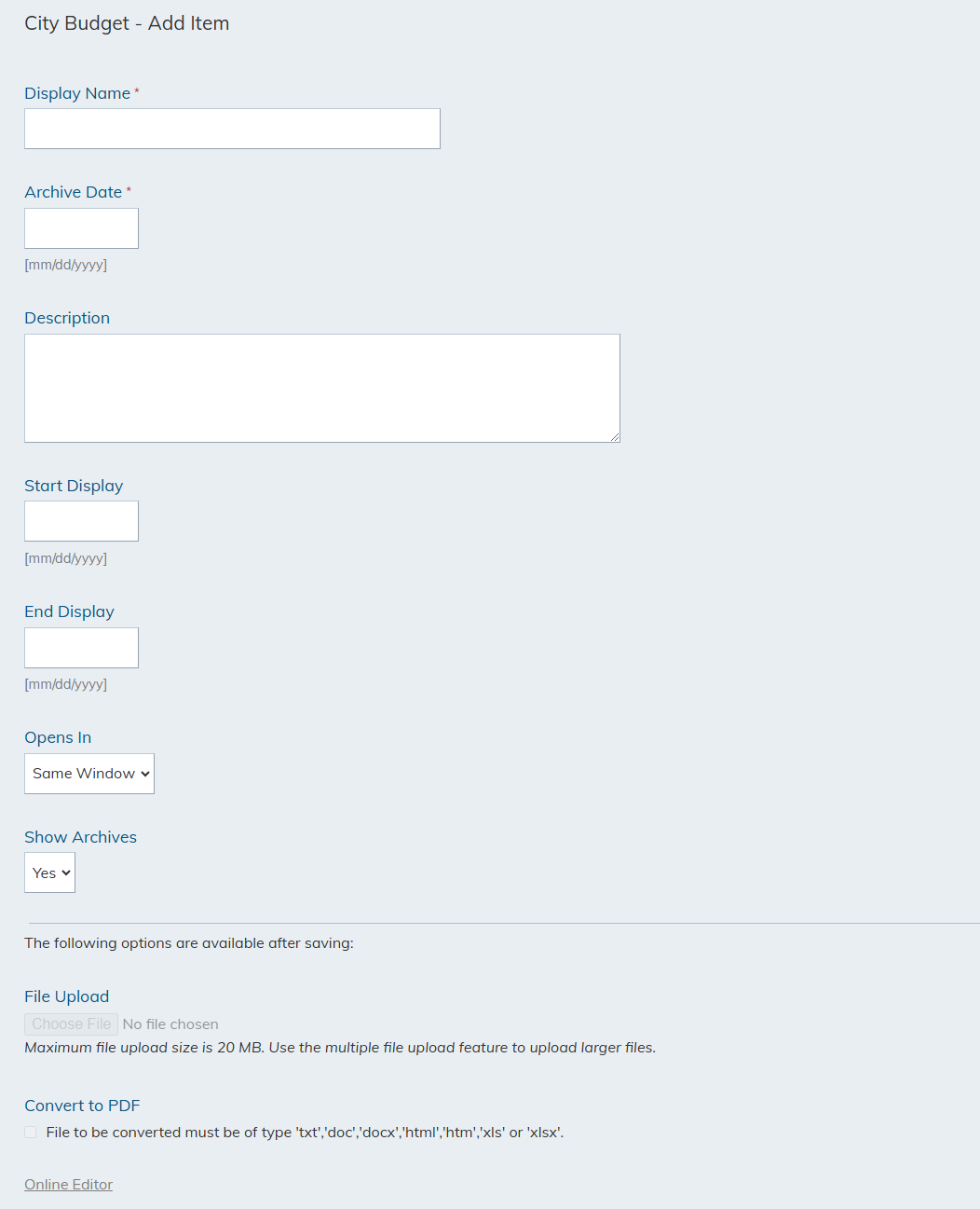 Add item fields.