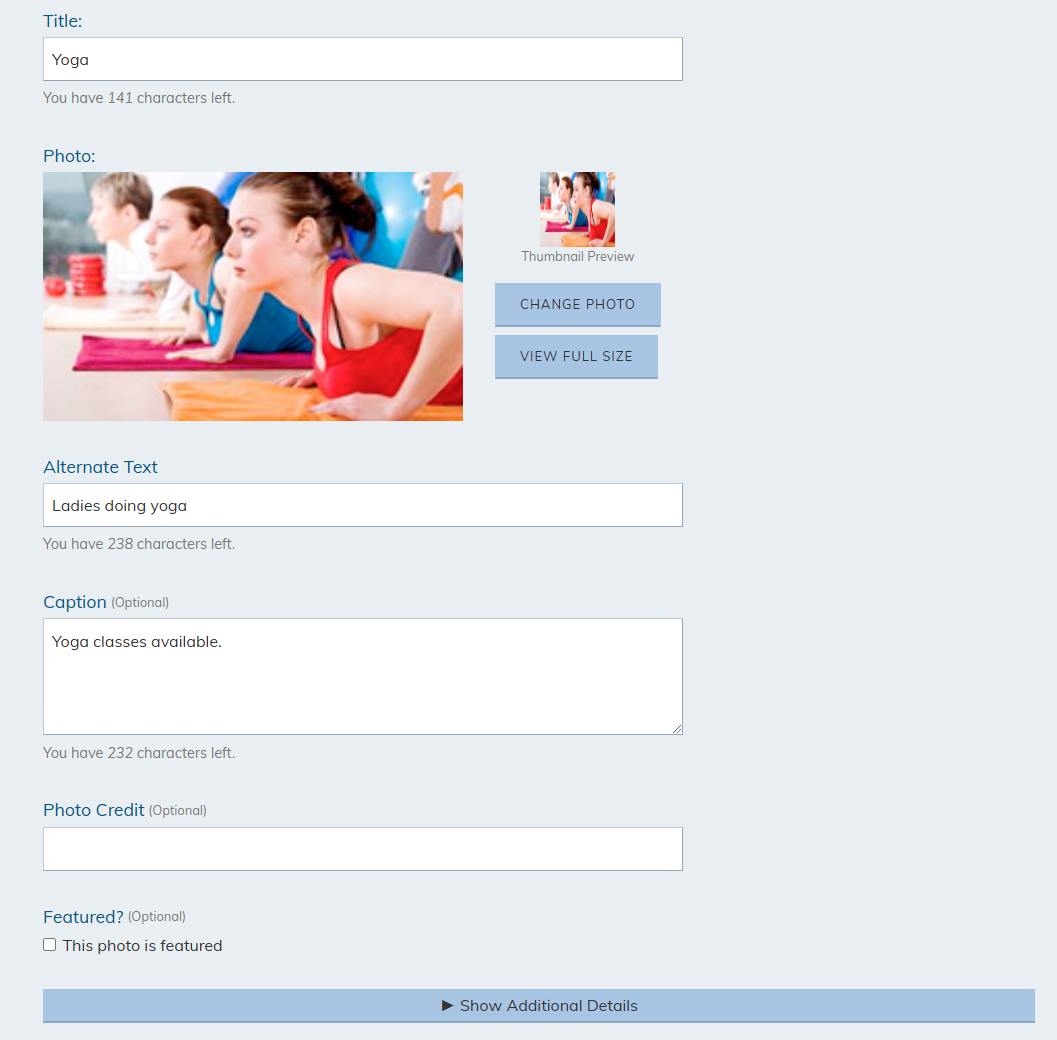 Modify photo fields.