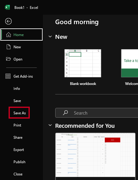 The Save As option in the File menu.