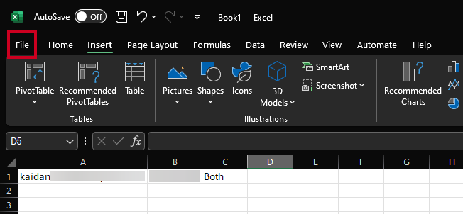 Microsoft Excel's File tab in the ribbon.