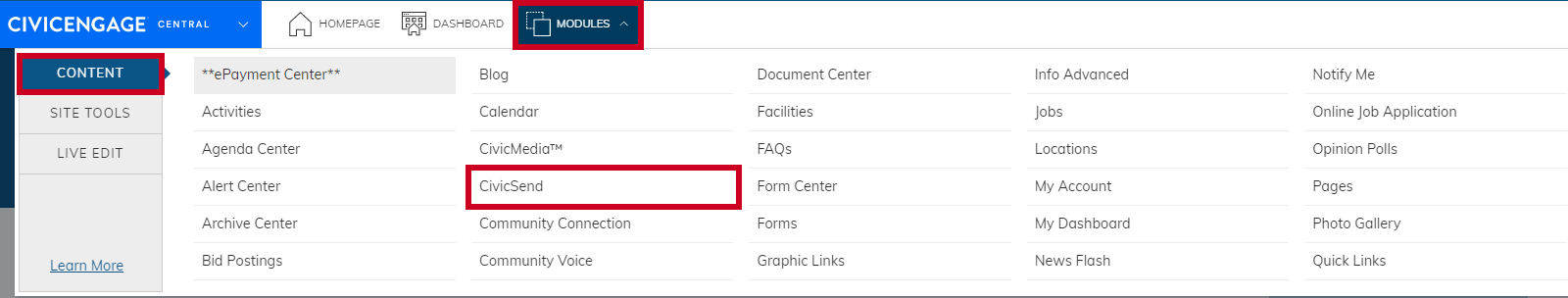 modules to content to civicsend