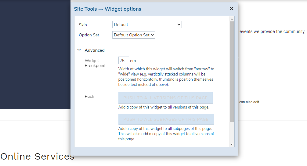 site tools widget options