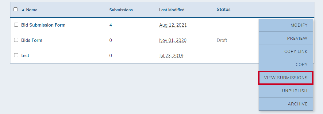 view submissions