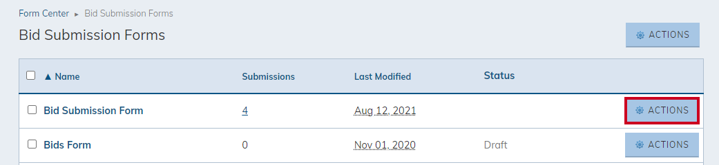 actions form