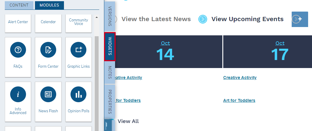 widgets tab.