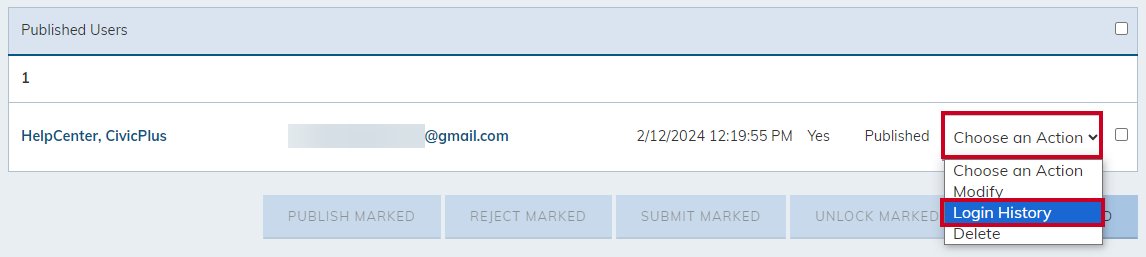 Choose an Action dropdown menu.