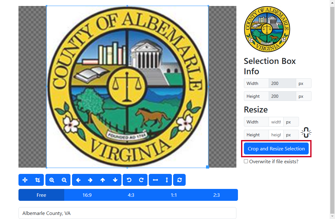 Crop and Resize Selection button of the Image Editor.