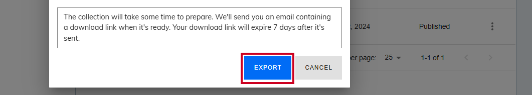 Export button.
