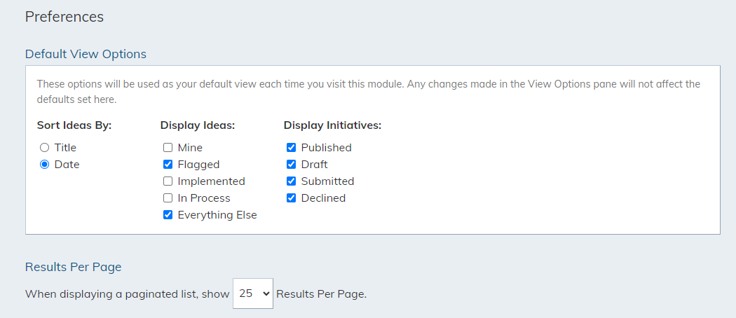 Default View options.