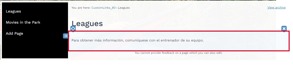 Clicking inside a page's Editor widget allows to user to update or change any content currently added to that widget.
