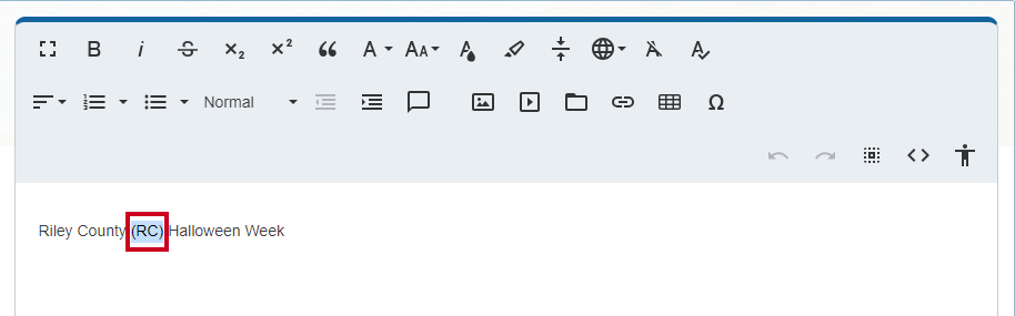 Highlighting the abbreviation on the non-code view side makes it easier to use the Editor widget's Abbreviation tool.