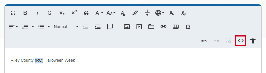 The Code View tool allows the user to see the content's HTML source code.