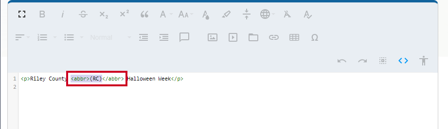 The abbreviation HTML tags are added to both sides of the abbreviated word.