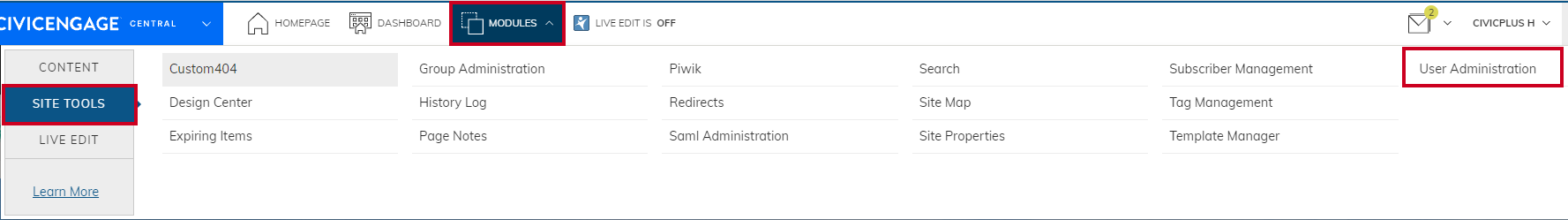 nav to user administration