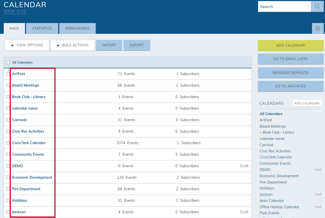 Select a Calendar category
