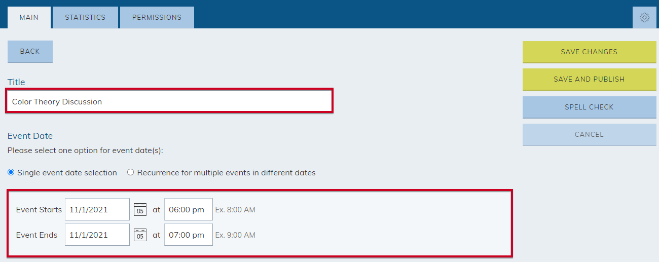 fill in the title and event date fields