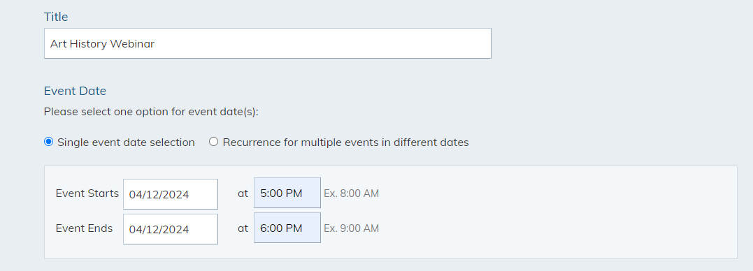fill in the title and event date fields
